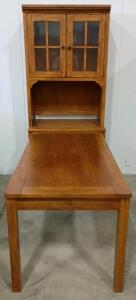 Mission Style Wooden Desk with Glass Door Hutch, Single Drawer, Medium Oak Finish, 79"x30"x79""