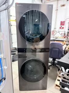 LG WashTower WKEX200HBA 4.5 cu. ft. Washer & 7.4 cu. ft. Dryer, Black Steel