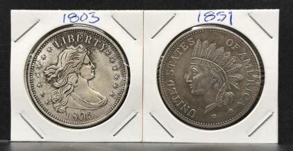 1803 Draped Bust Silver Dollar & 1851 Indian Head Fantasy Dollar, U.S. $1 Coin Pair