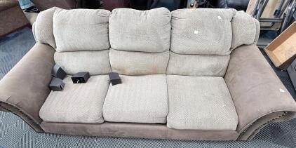 Three-Seat Sofa, Herringbone Fabric, Rolled Arms, Nailhead Trim, Removable Legs, 90&rdquo; Wide