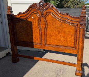 Ornate Solid Wood King Bed Frame, Hand-Carved Baroque/Victorian Style, Rails & Slats Included