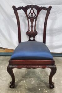 Chippendale Style Mahogany Dining Chair, Carved Back, Cabriole Legs, Upholstered Seat, Ball-and-Claw Feet