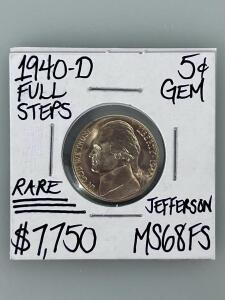 1940-D Jefferson Nickel, MS68FS, Full Steps, Rare Gem