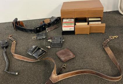 Vintage Police Duty Gear Set & 8-Track Tape Storage Box with Tapes, 1970s-80s