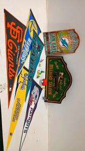 Sports Pennant Bundle: Giants, Warriors, Sharks, Patriots, Vandals + Dolphins & Billiard Signs