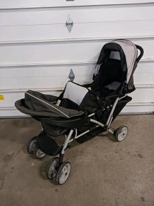 Graco Tandem Double Stroller, Grey/Black, Stadium Seating, Large Basket, 5-Point Harness