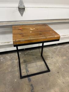 Rustic Industrial C-Table with Wood Top and Metal Frame, 18" x 10" Surface, 24" Height