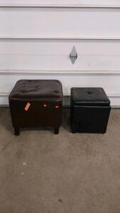 Black & Brown Faux Leather Storage Ottoman Cubes &ndash; 15" & 18", Removable Lids, Padded, Lot of 2