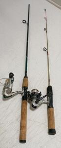 Shakespeare Spinning Rod 4ft w/ 2052 Reel & Ice Rod 28in w/ Hockeye Bearing Reel Combo