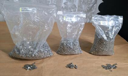(1) 100+ Count Bag Of 8-32 X 3/16 Stainless Steel Phillips Flat Head Machine Screws, (1) 100+ Count Bag Of 8-32 X 1/2 Stainless Steel Hex Round Head Machine Screws & (1) 100+ Count Bag Of M5 Lock Washers