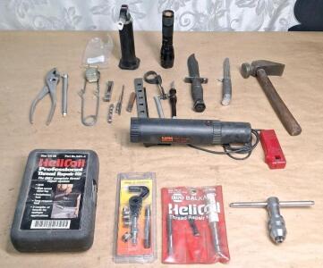 (3) Helicoil Thread Repair Kits, (1) Flaming River Timing Light & Assorted Hand Tools