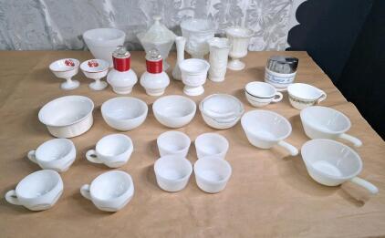 (27) Assorted Pieces Of Vintage Milk Glass Decor & Dishware