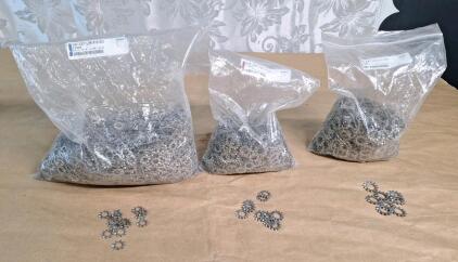 (1) 100+ Count Bag Of 1/4" Stainless Steel External Tooth Lock Washers, (1) 100+ Count Bag Of 5/16" Stainless Steel External Tooth Lock Washers (1) 100+ Count Bag Of 3/8"" Stainless Steel External Tooth Lock Washers
