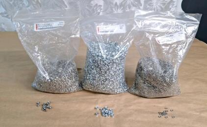 (1) 100+ Count Bag Of M3 x 5 Stainless Steel Phillips Round Head Machine Screws, (1) 100+ Count Bag Of Stainless Steel M3 Nuts W/ Lock Washers & (1) 100+ Count Bag Of M3 High Colar Lock Washers