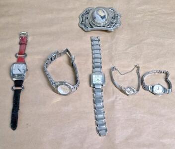 (1) Agate Set Belt Buckle & (5) Wristwatches