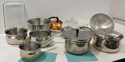 Large Stainless Steel Mixed Cookware Set, 13-Piece, Stockpots, Sauce Pans, Kettle, Bowls & More