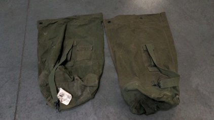 (2) Green Canvas Army Duffel Bags