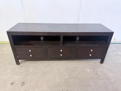 60" Wooden TV Stand with 4 Drawers and 2 Open Shelves, Dark Brown Finish