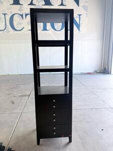 Tall Black 3-Shelf Bookcase with 5 Drawers, Engineered Wood, Approx 72"x20"x15"