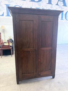 Solid Wood 2-Door Wardrobe Armoire, Hinged Doors, Dark Finish, 75"x48"x22", Ring Pull Handle