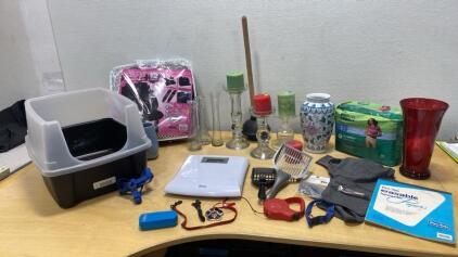 Pet Supplies Lot: Thundershirt, Petmate Litter Box, BDK Car Seat Cover, Harness, Leashes, Tags