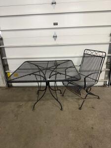Square Mesh Metal Outdoor Patio Table with Matching Chair, Umbrella Hole, Classic Wrought Iron Style