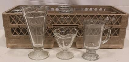 (30)Milk Shake Glasses, (4)Sundae Dish's, (6)Irish Coffee Mugs, With Commercial Rack