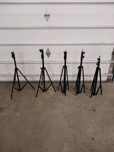 Set of 5 Black Adjustable Photography Light Stands, Tripod Base, Approx. 6.5ft Max Height