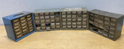 Steel Parts Storage Cabinets 4-Pack, 97 Drawers, Mixed Hardware, Blue & Gray, Assorted Fasteners