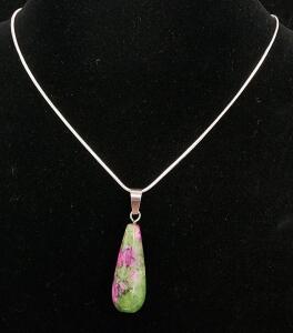 (1) Natural Ruby And Zoisite Gemstone Waterdrop 24" Necklace
