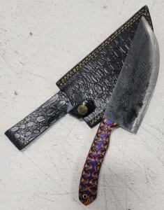 (1) Fixed Blade Cold Steel Chef Kitchen Knife With Wood Handle And Sheath