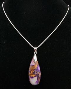 (1) 23 Ct. Brown And Gold Sea Sediment Jasper Teardrop Gemstone 24" Necklace