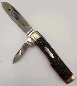 (1) Winchester "Gunstock" Pattern Red Bone Pocket Knife