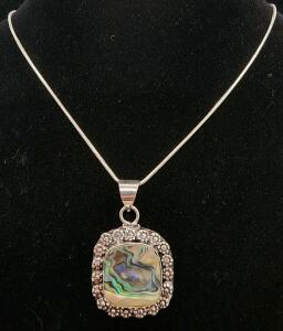 (1) Tibetan Silver Wrapped Abacone Shell 24" Necklace