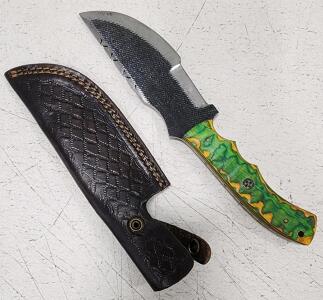 (1) Fixed Blade Cold Steel Trapper Knife With Wood Handle And Sheath