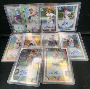 (10) Autographed MLB Baseball Cards Includes Jeff Brigham, Eddie Kunz, Buck Farmer