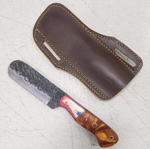 (1) Fixed Blade Cold Steel Bull Cutter Knife With Wood And Resin Handle And Sheath