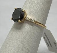 10K Yellow Gold Ring, 2.33ct Round Black Diamond, Moissanite Accents, Size 5.75, Appraised - 2