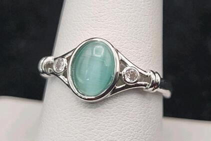 (1) Size 9 Ring Cats Eye Agate Aquamarine