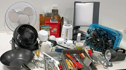 Mixed Lot of Household Goods: Kitchenware, Small Appliances, & Electronics