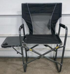 Folding Director's Chair with Side Table and Cup Holder, Black/Gray, 225 lb Capacity