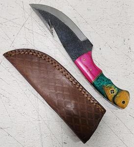 (1) Fixed Blade Cold Steel Gutting Knife With Wood And Resin Handle And Sheath