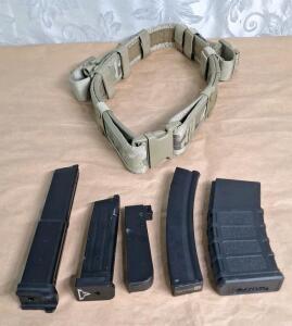(1) Tactical Belt & (5) Assorted Air Soft Gun Magazines