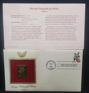 (1) Vintage 1997 Merian Botanical Prints Citron 22kt Gold Stamp Replica
