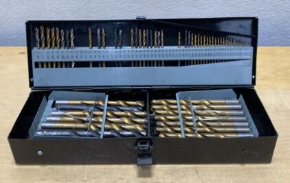 Titanium Nitride Twist Drill Bit Index Set, 60+ Pieces, Number/Fractional/Letter Sizes, Metal Case