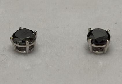 Pair 14K White Gold Black Diamond Stud Earrings 2.20ctw, Round Brilliant, Karaman Appraised