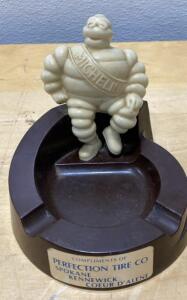Vintage Michelin Man Bakelite Ashtray | Perfection Tire Co. Spokane Kennewick Coeur d'Alene ( Broken Right Foot )