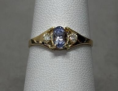 10k Yellow Gold Ring with 0.35ct Natural Tanzanite & 0.06ct Lab Diamonds, Appraised Certificate (Size 6.5)