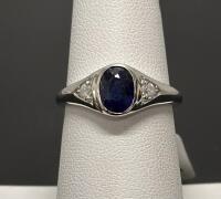 Oval Blue Sapphire 1.38ct and Diamond Accent Ring in White Gold &ndash; Classic Setting, Size 6-1/2 - 2