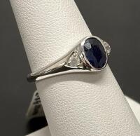 Oval Blue Sapphire 1.38ct and Diamond Accent Ring in White Gold &ndash; Classic Setting, Size 6-1/2 - 3